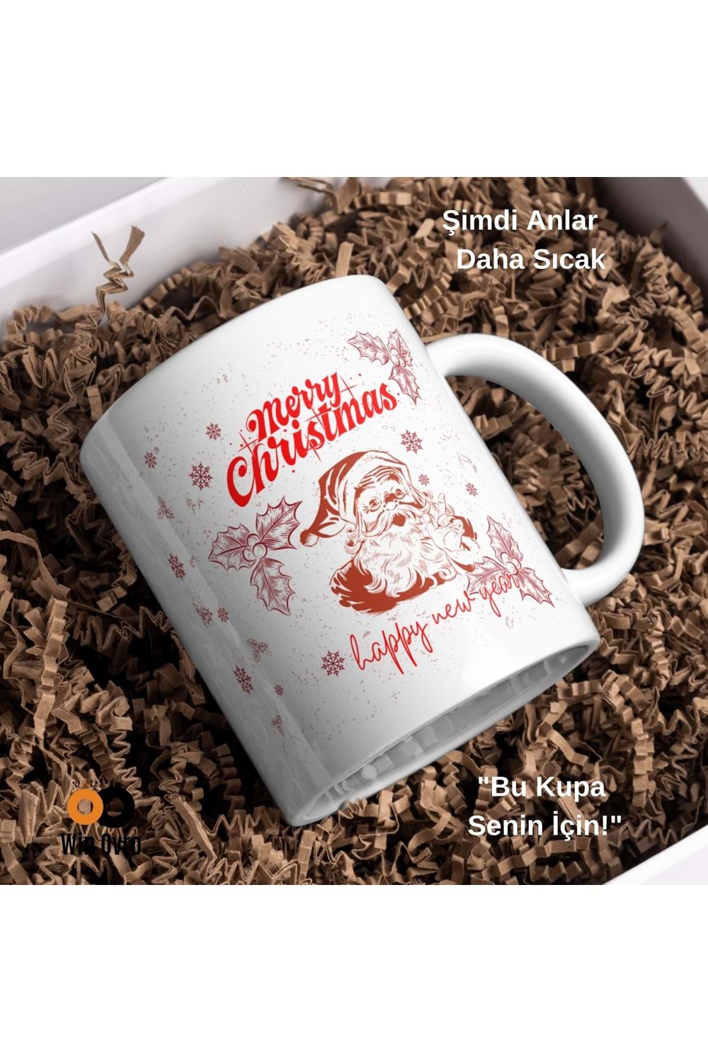 Win Ovro Premium Beyaz Porselen Hediye Çift Yön Baskılı Kupa Bardak - Merry Christmas Happy New 3