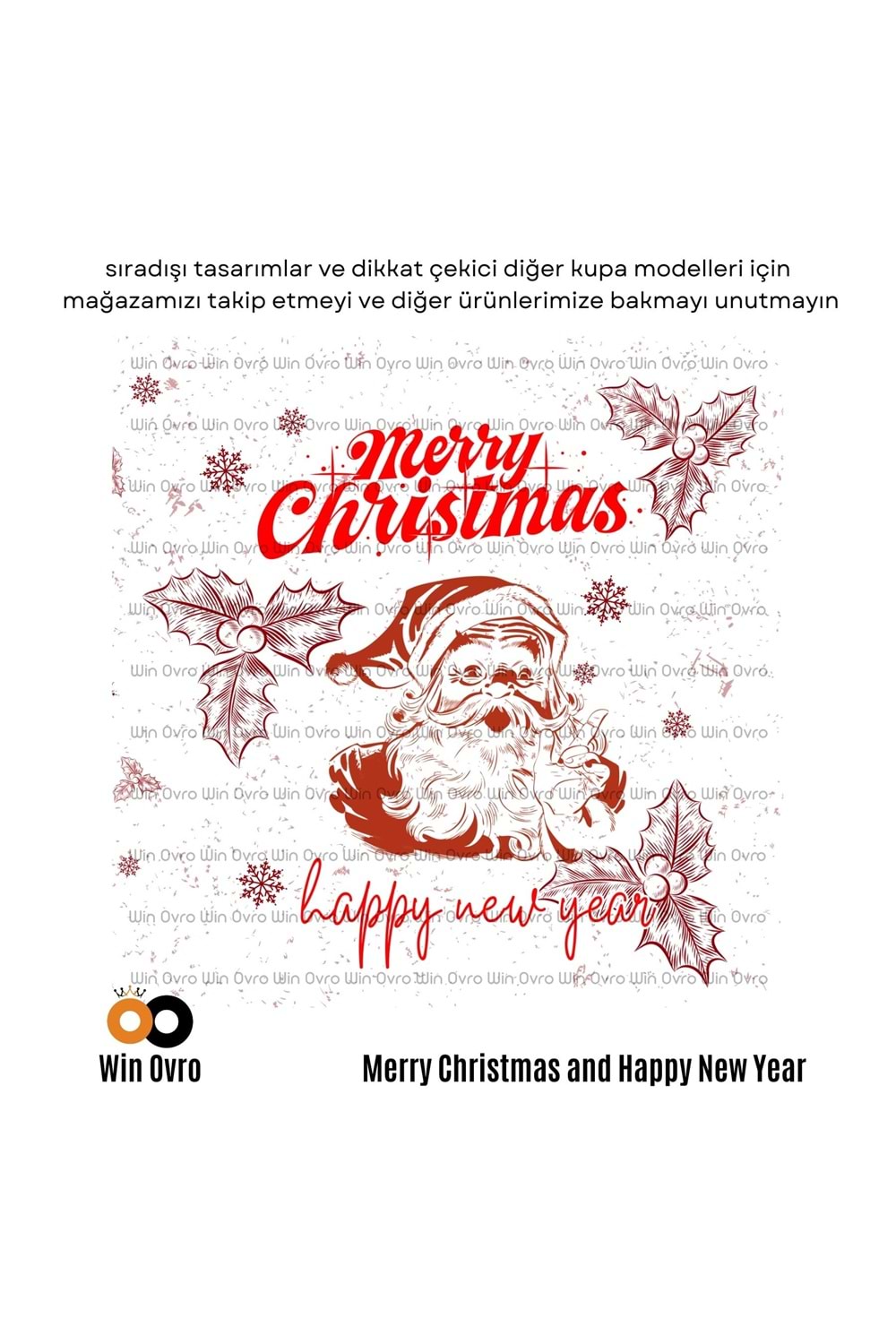 Win Ovro Premium Beyaz Porselen Hediye Çift Yön Baskılı Kupa Bardak - Merry Christmas Happy New 3