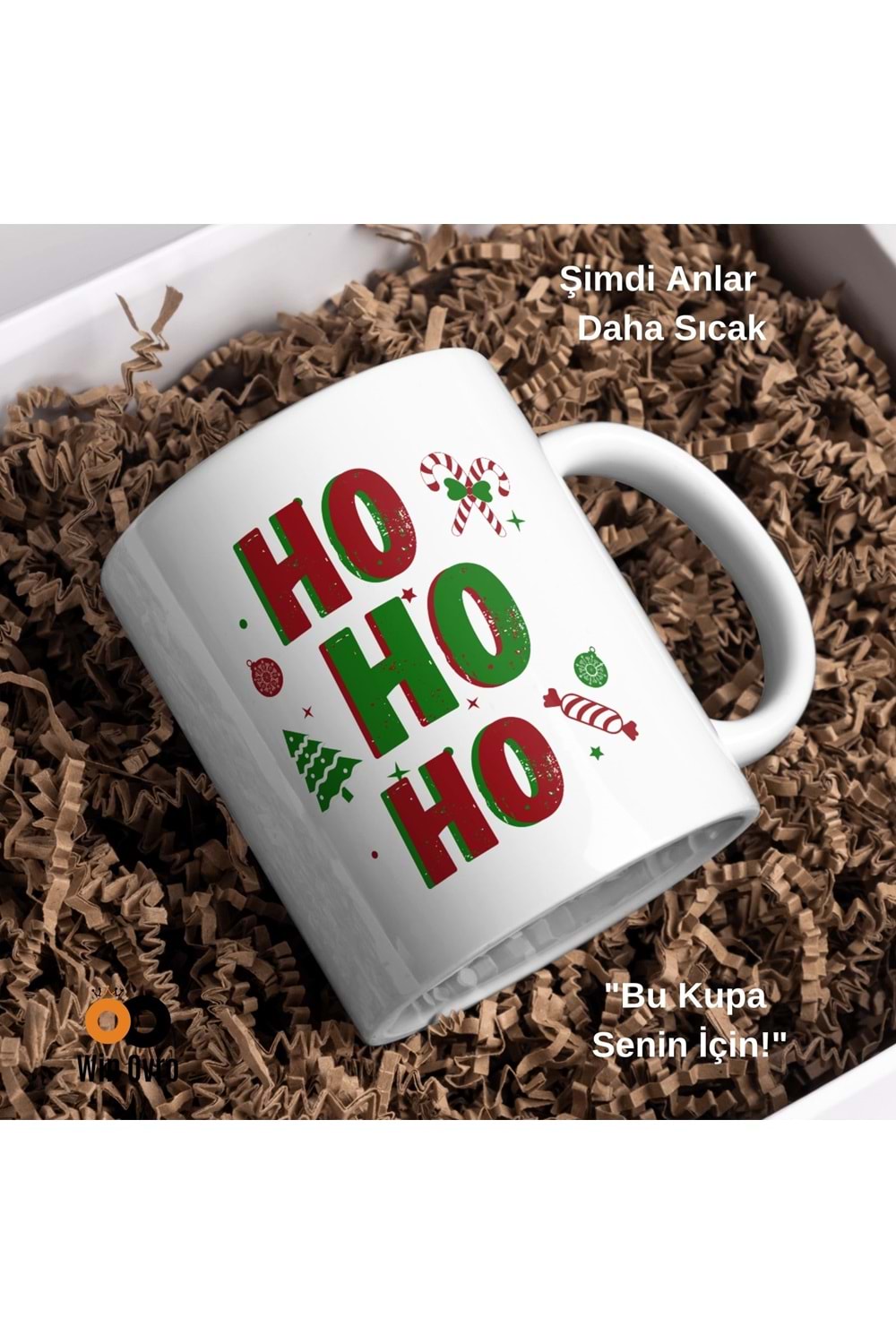 Win Ovro Premium Beyaz Porselen Hediye Çift Yön Baskılı Kupa Bardak - Ho Ho Ho Christmas
