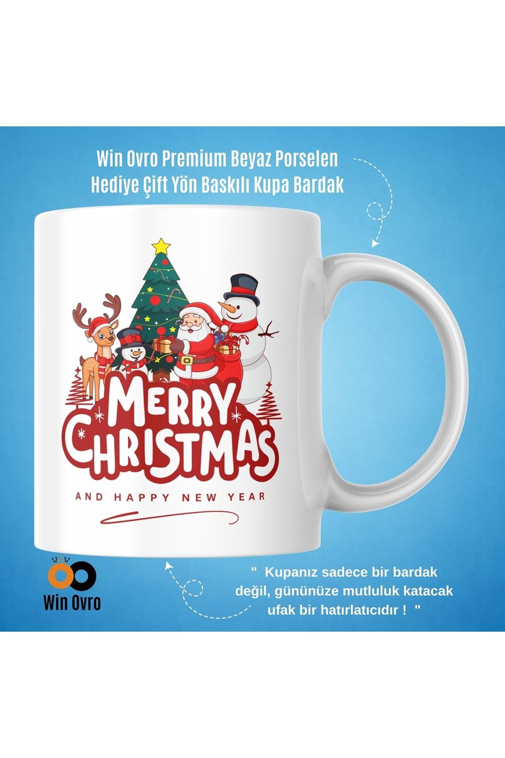 Win Ovro Premium Beyaz Porselen Hediye Çift Yön Baskılı Kupa Bardak - Merry Christmas Happy New 4