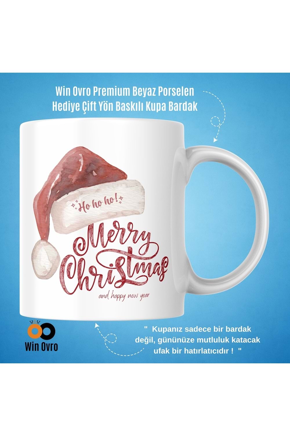Win Ovro Premium Beyaz Porselen Hediye Çift Yön Baskılı Kupa Bardak - Merry Christmas Happy New 5
