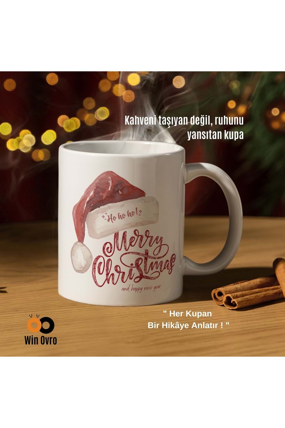Win Ovro Premium Beyaz Porselen Hediye Çift Yön Baskılı Kupa Bardak - Merry Christmas Happy New 5