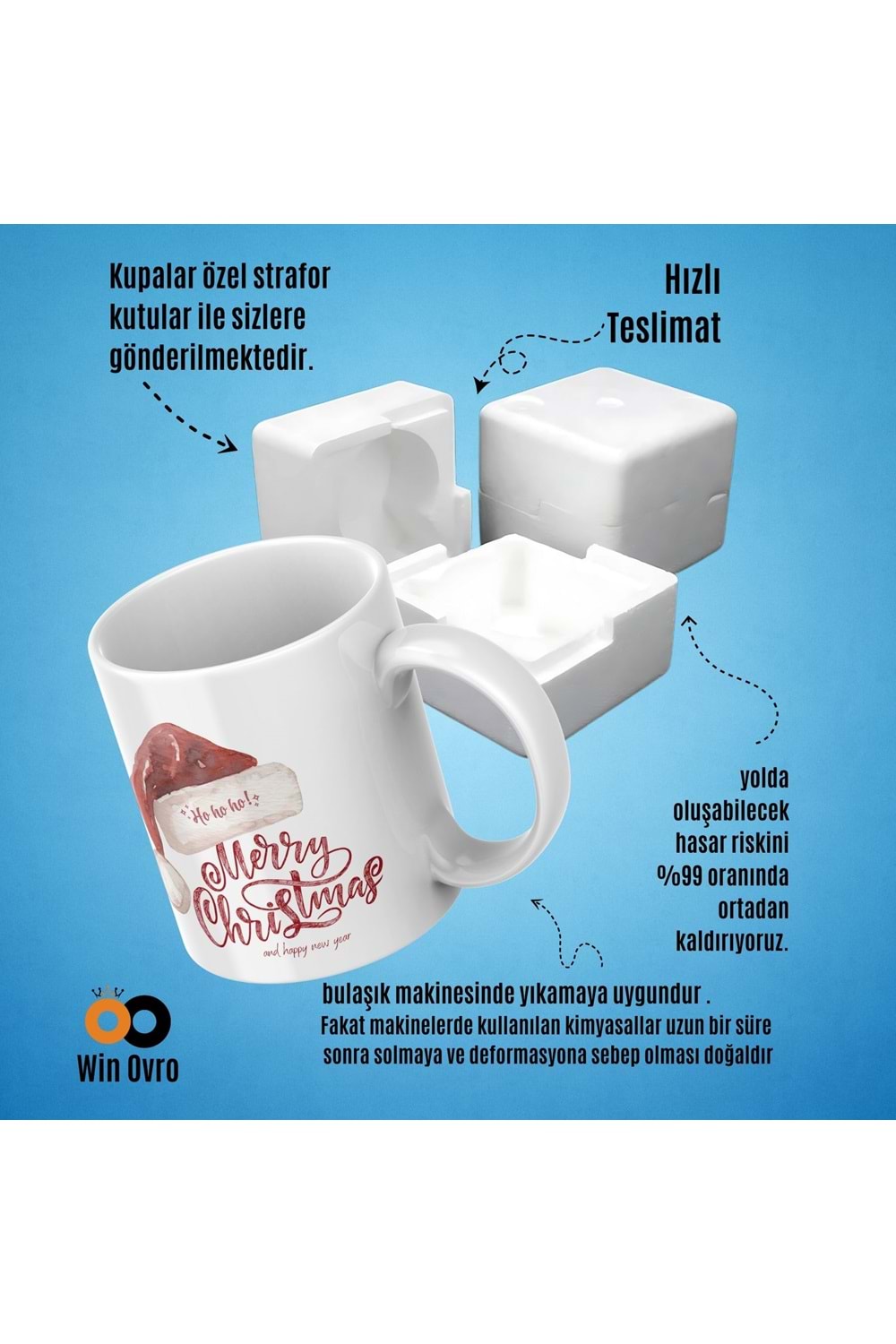 Win Ovro Premium Beyaz Porselen Hediye Çift Yön Baskılı Kupa Bardak - Merry Christmas Happy New 5