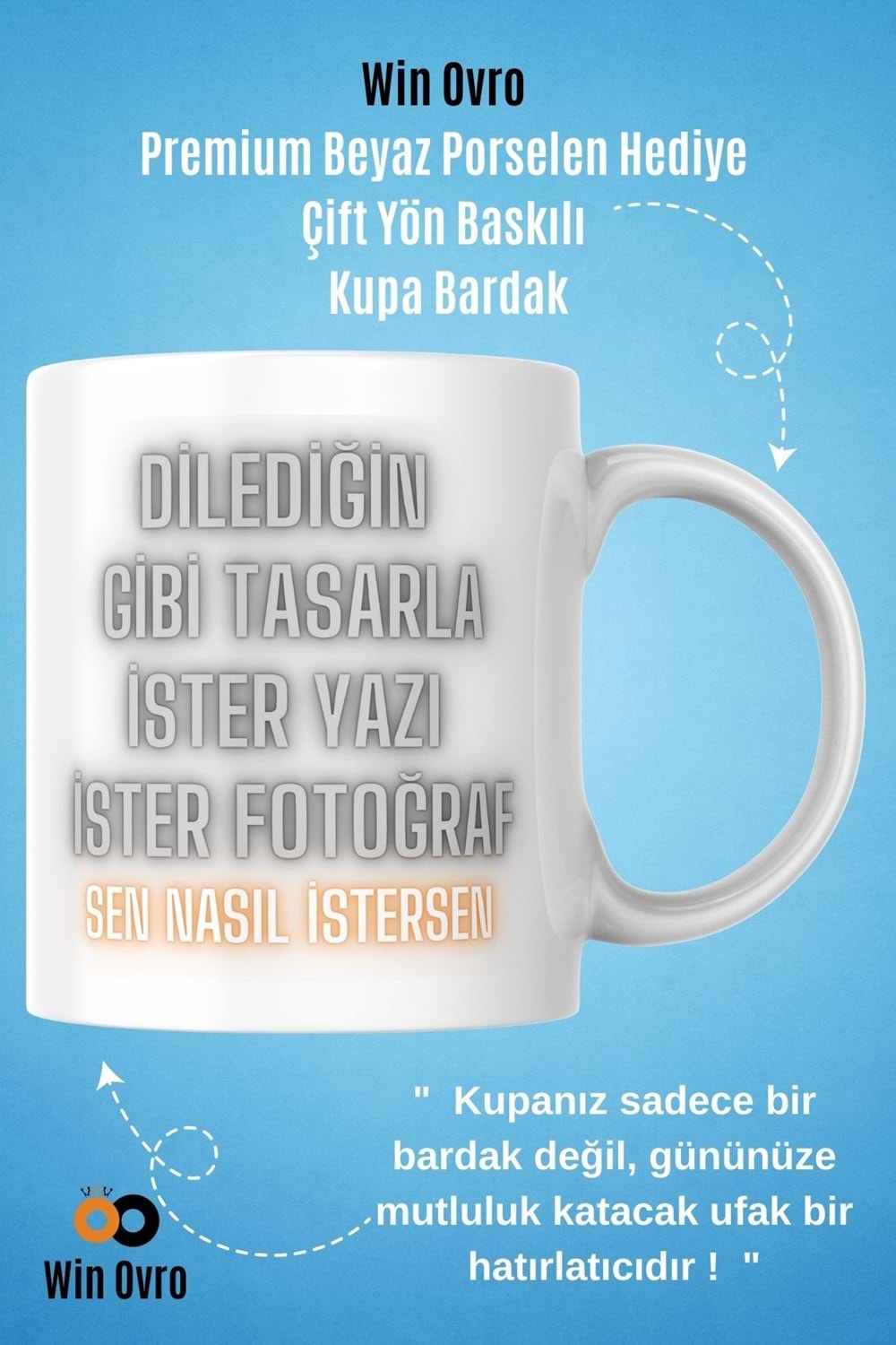 Win Ovro Premium Porselen Hediye Çift Yön Baskı Kupa Bardak - Kişiye Özel Tasarım Sen Nasıl İstersen