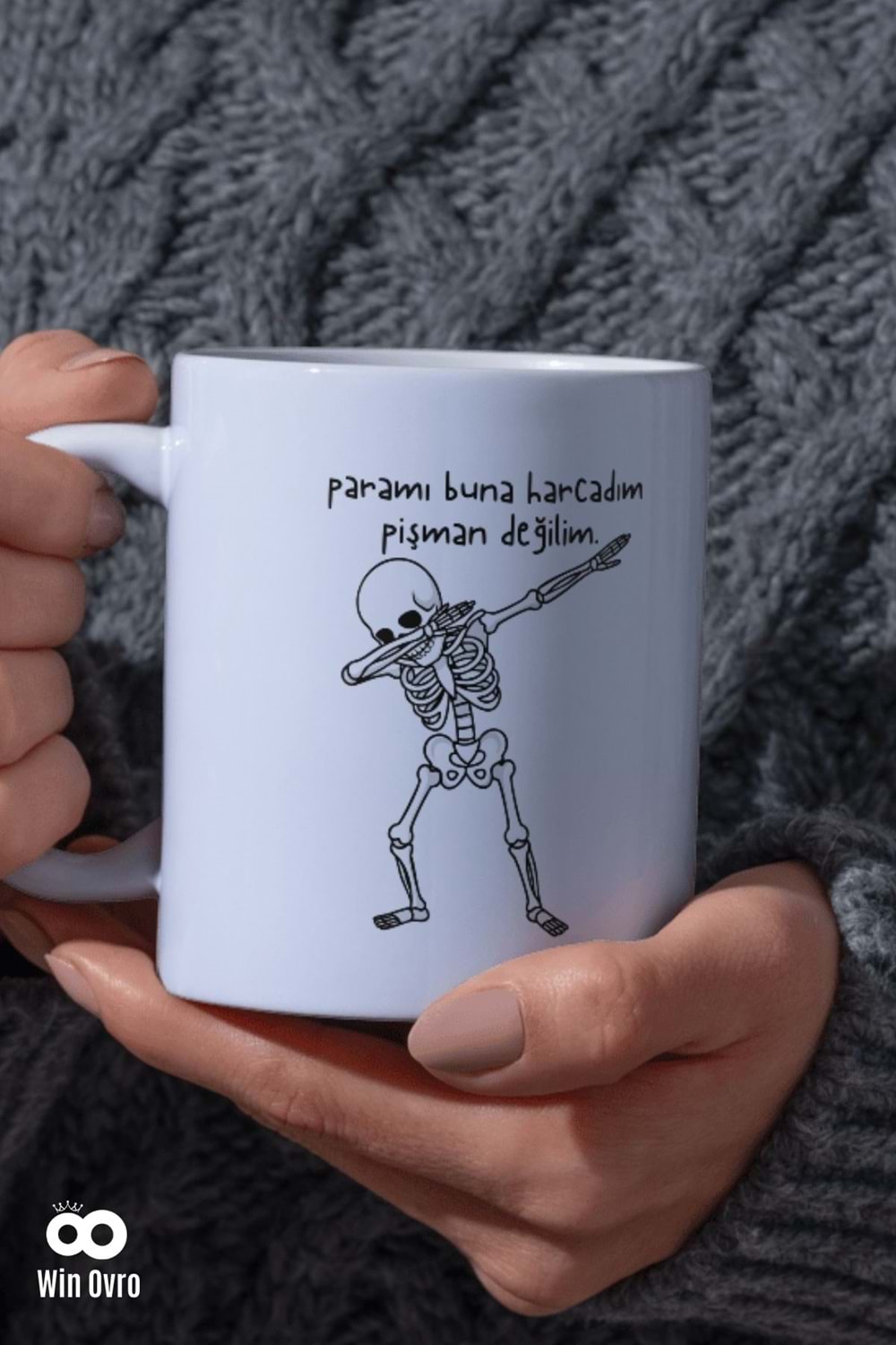 Win Ovro Premium Beyaz Porselen Hediye Çift Yön Baskılı Kupa Bardak - Pişman Değilimmm