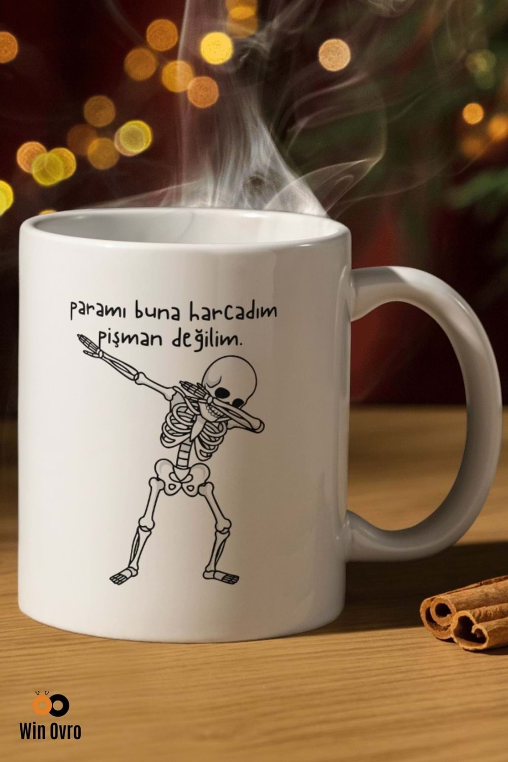 Win Ovro Premium Beyaz Porselen Hediye Çift Yön Baskılı Kupa Bardak - Pişman Değilimmm