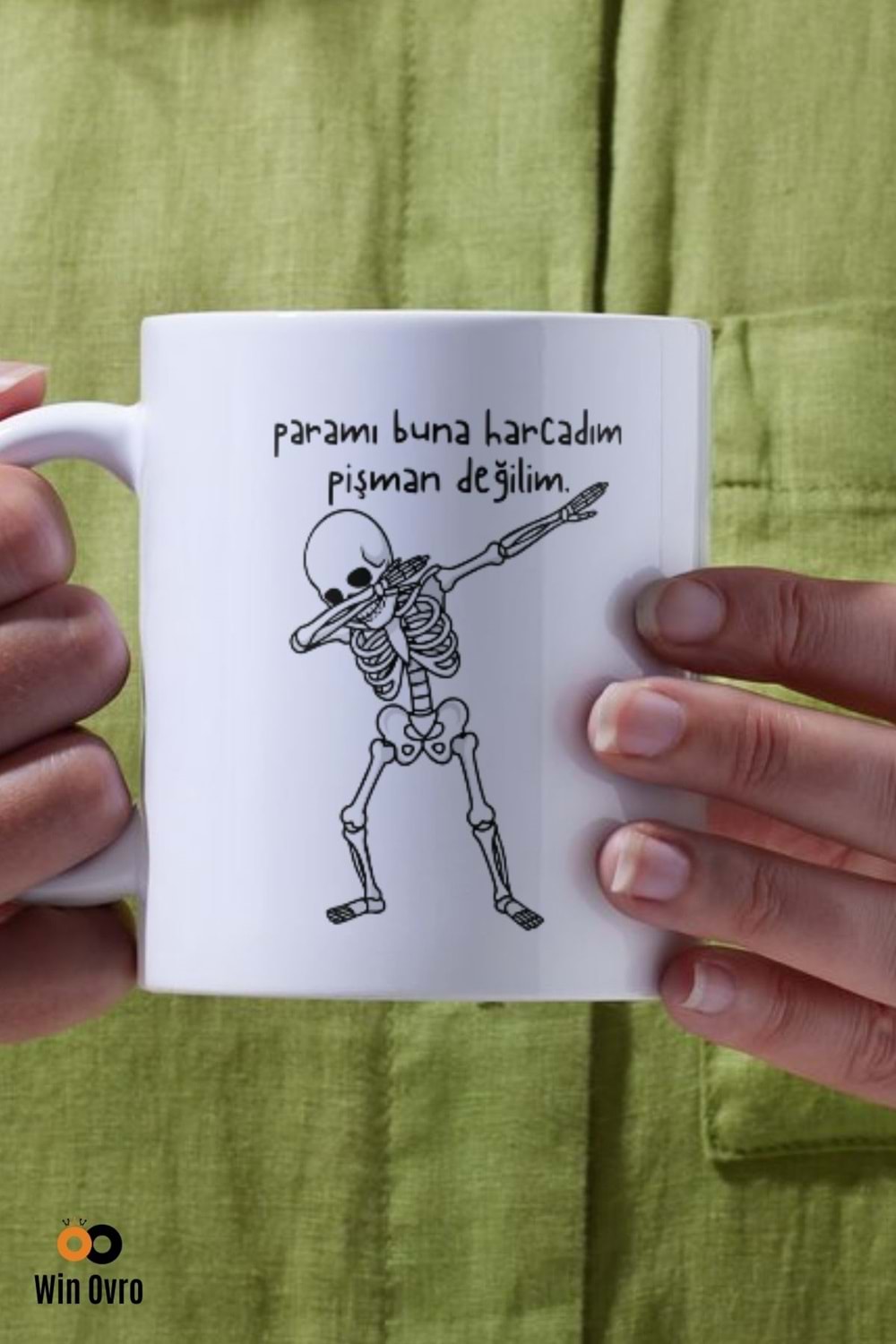 Win Ovro Premium Beyaz Porselen Hediye Çift Yön Baskılı Kupa Bardak - Pişman Değilimmm