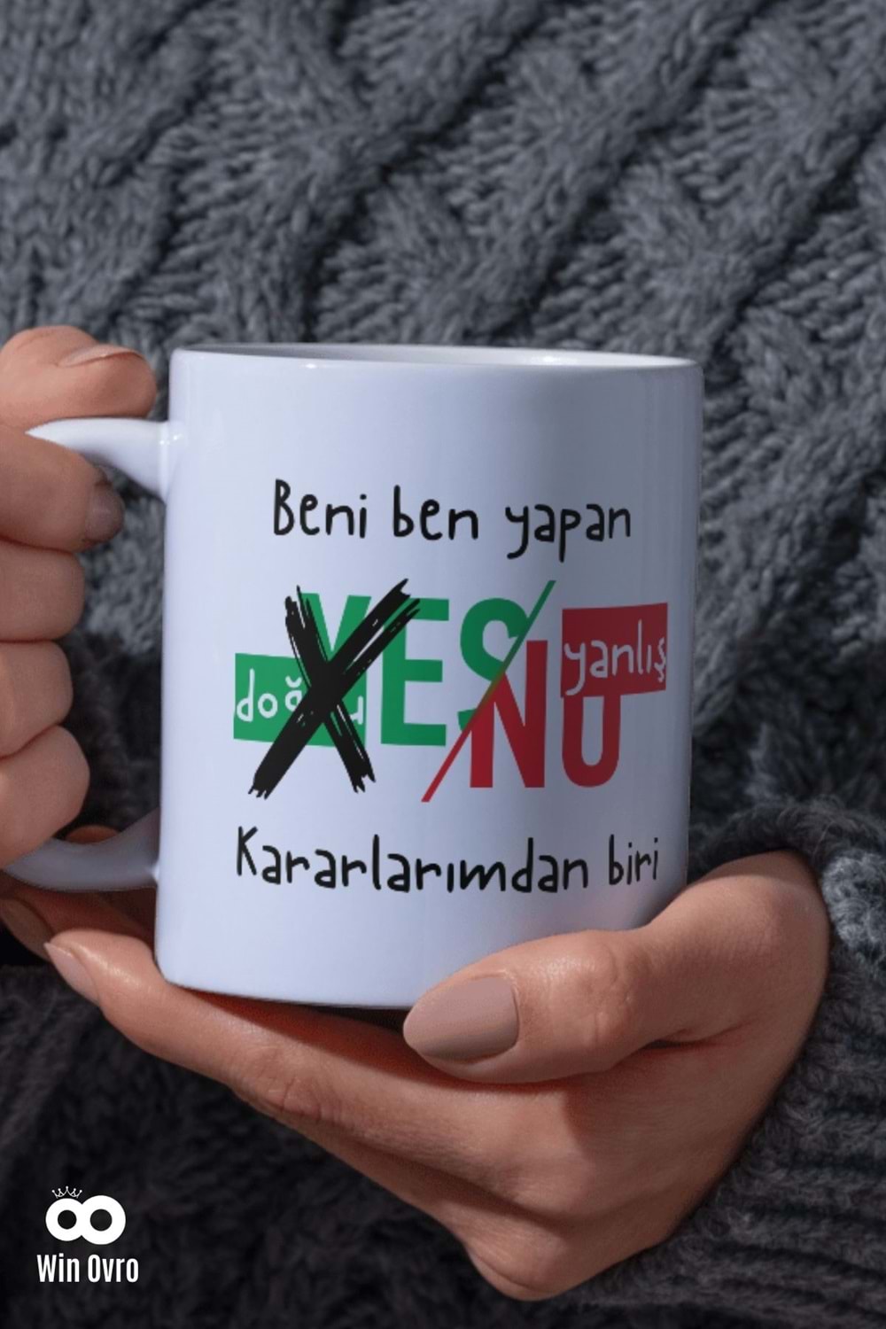 Win Ovro Premium Beyaz Porselen Hediye Çift Yön Baskılı Kupa Bardak - Doğru Yanlış Karar