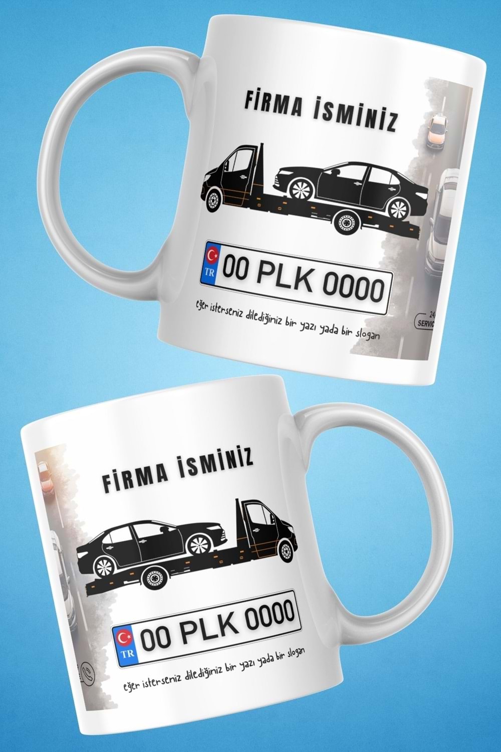 Win Ovro Beyaz Porselen Çiftyön Baskı Kupa Bardak Oto Çekici Kurtarıcı Yol Yardım Kişiye Özel Tasarı