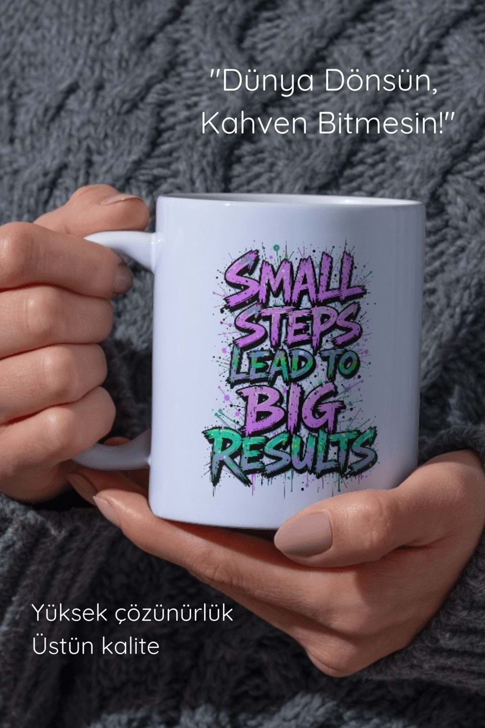 Win Ovro Premium Beyaz Porselen Hediye Çift Yön Baskılı Kupa Bardak - Küçük adımlar büyük sonuçlara