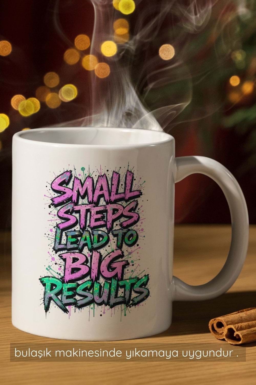Win Ovro Premium Beyaz Porselen Hediye Çift Yön Baskılı Kupa Bardak - Küçük adımlar büyük sonuçlara