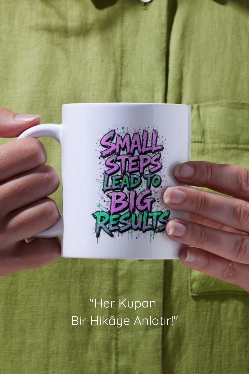 Win Ovro Premium Beyaz Porselen Hediye Çift Yön Baskılı Kupa Bardak - Küçük adımlar büyük sonuçlara