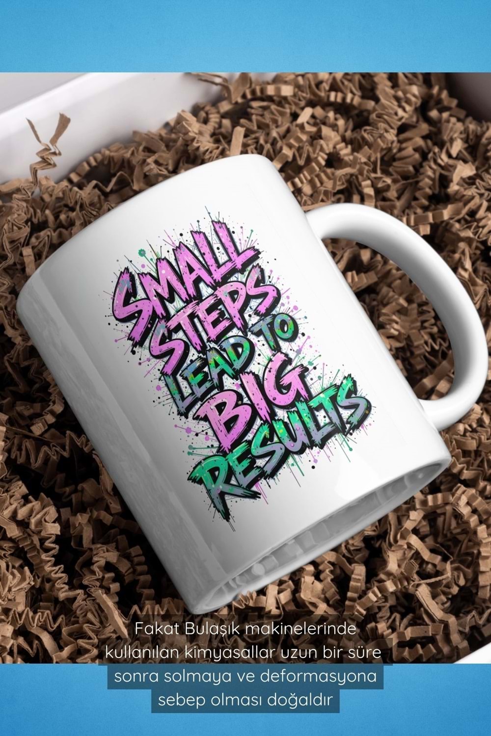 Win Ovro Premium Beyaz Porselen Hediye Çift Yön Baskılı Kupa Bardak - Küçük adımlar büyük sonuçlara