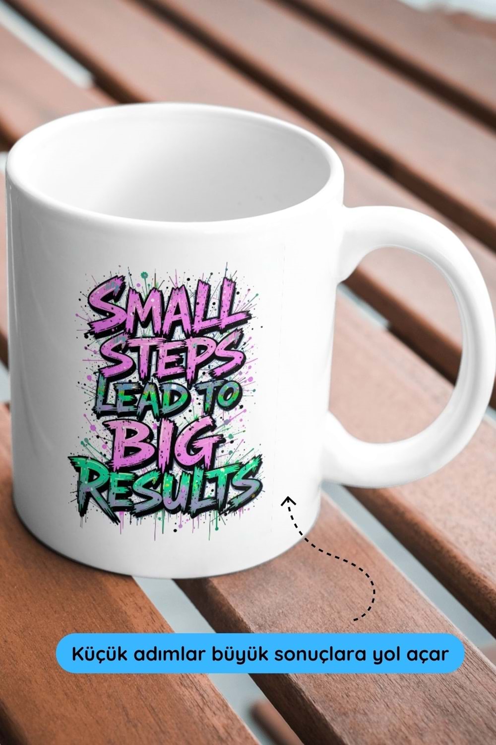 Win Ovro Premium Beyaz Porselen Hediye Çift Yön Baskılı Kupa Bardak - Küçük adımlar büyük sonuçlara