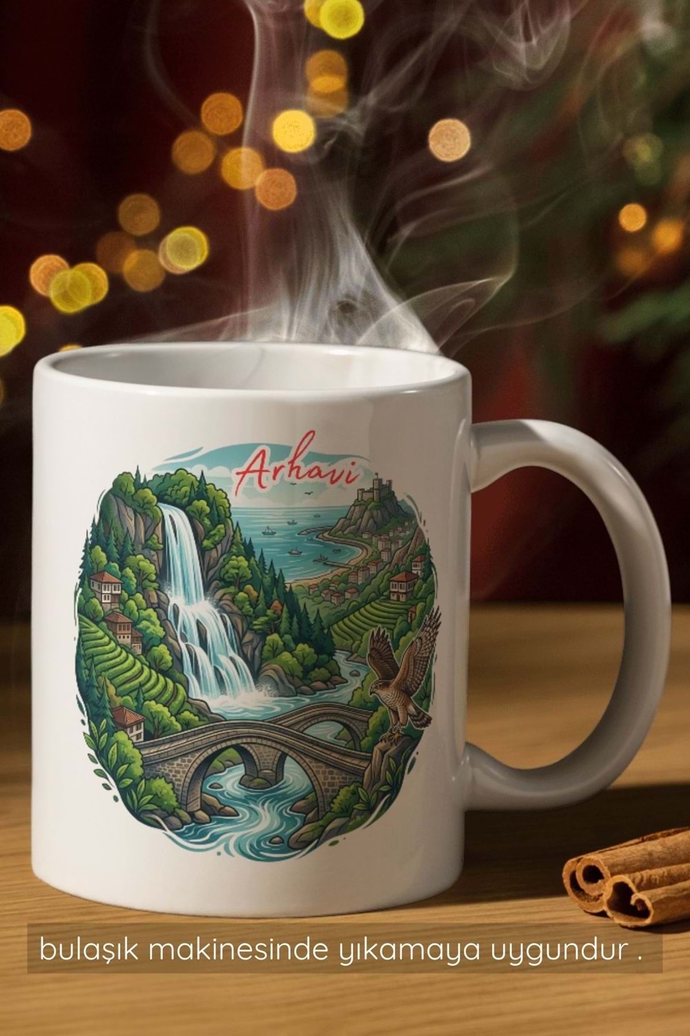 Win Ovro Premium Beyaz Porselen Hediye Çift Yön Baskılı Kupa Bardak - Arhavi