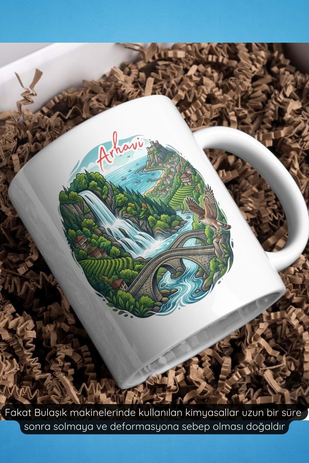 Win Ovro Premium Beyaz Porselen Hediye Çift Yön Baskılı Kupa Bardak - Arhavi
