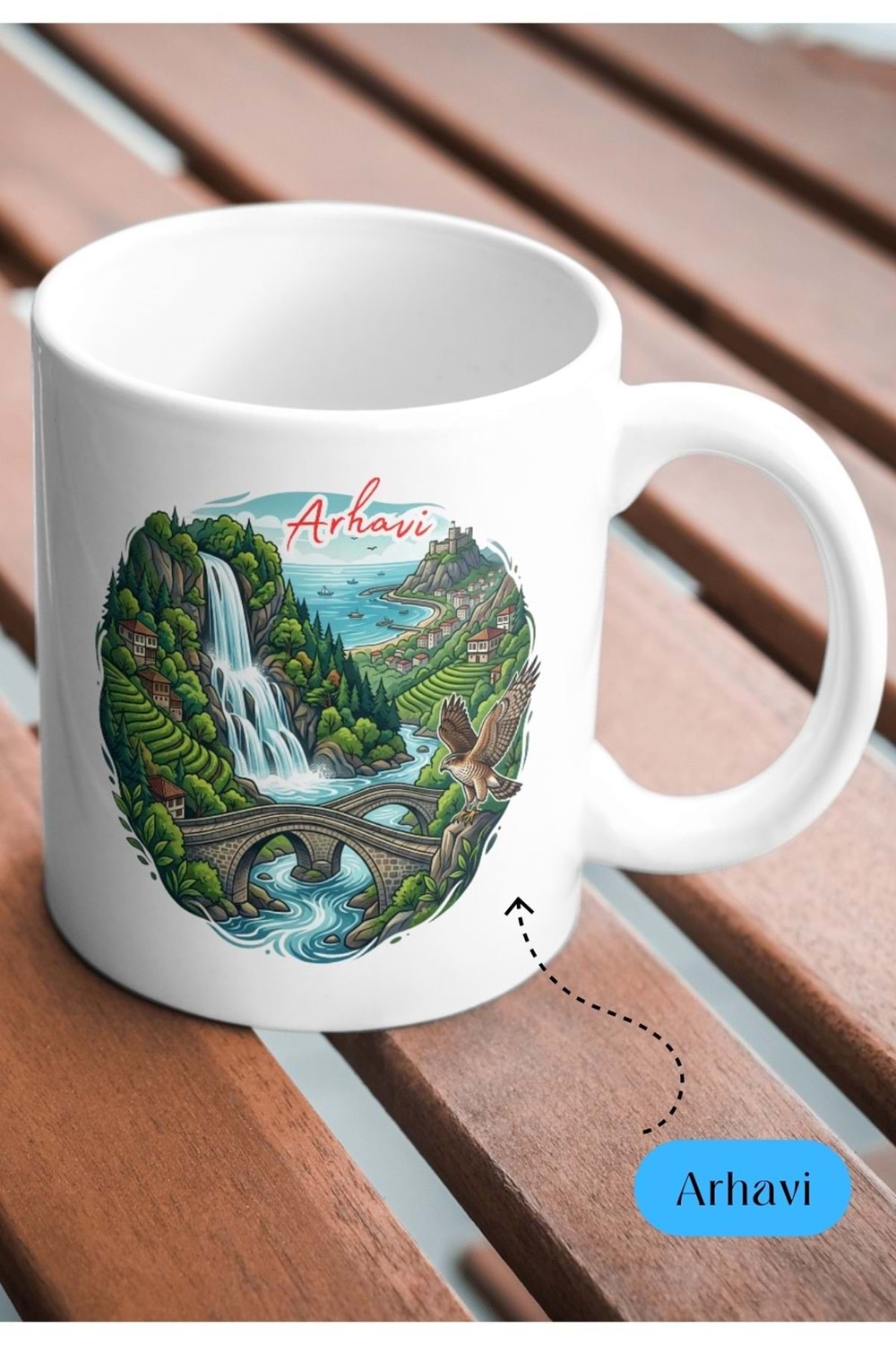 Win Ovro Premium Beyaz Porselen Hediye Çift Yön Baskılı Kupa Bardak - Arhavi