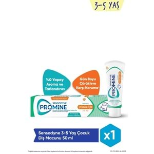 Sensodyne Promine 3-5 Yaş Çocuklar İçin Gün Boyu Çürüklere Karşı Koruyan Şekersiz Diş Macunu 50ml