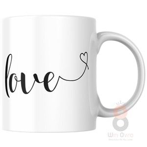 Win Ovro Premium Ultra Beyaz Porselen Kupa Bardak Çift Yönlü Baskılı - Love Kalp