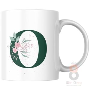 Win Ovro Premium Ultra Beyaz Porselen Kupa Bardak Çift Yönlü Baskılı - O Harf