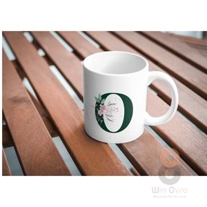 Win Ovro Premium Ultra Beyaz Porselen Kupa Bardak Çift Yönlü Baskılı - O Harf