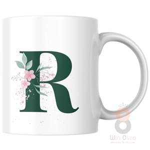 Win Ovro Premium Ultra Beyaz Porselen Kupa Bardak Çift Yönlü Baskılı - R Harf