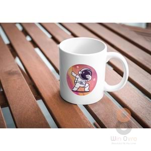 Win Ovro Premium Ultra Beyaz Porselen Kupa Bardak Çift Yönlü Baskılı - Astronat Renkli