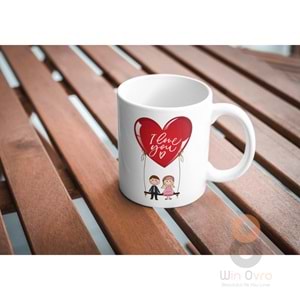 Win Ovro Premium Ultra Beyaz Porselen Kupa Bardak Çift Yönlü Baskılı - Love You Salıncak