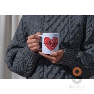 Win Ovro Premium Ultra Beyaz Porselen Kupa Bardak Çift Yönlü Baskılı - Aşk Sevgili Love Kalp