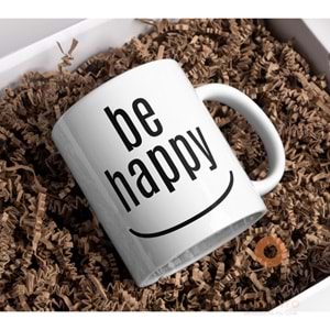 Win Ovro Premium Beyaz Porselen Hediye Kupa Bardak Çift Yön Baskı - Be Happy
