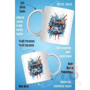 Win Ovro Premium Beyaz Porselen Hediye Kupa Bardak Çift Yön Baskı - Joystick Fırtınası PS Kol Art