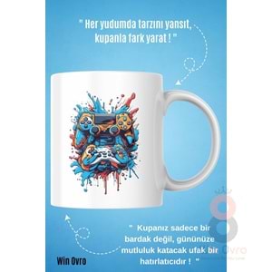 Win Ovro Premium Beyaz Porselen Hediye Kupa Bardak Çift Yön Baskı - Joystick Fırtınası PS Kol Art