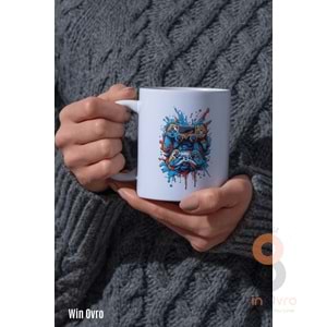 Win Ovro Premium Beyaz Porselen Hediye Kupa Bardak Çift Yön Baskı - Joystick Fırtınası PS Kol Art