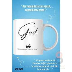 Win Ovro Premium Beyaz Porselen Hediye Kupa Bardak Çift Yön Baskı - Good Morning Dream