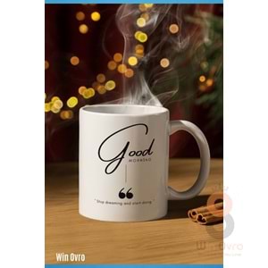Win Ovro Premium Beyaz Porselen Hediye Kupa Bardak Çift Yön Baskı - Good Morning Dream