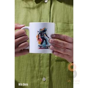 Win Ovro Premium Beyaz Porselen Hediye Kupa Bardak Çift Yön Baskı - Graffiti Skater Rengine KayKay