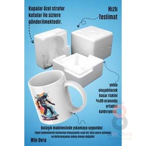 Win Ovro Premium Beyaz Porselen Hediye Kupa Bardak Çift Yön Baskı - Graffiti Skater Rengine KayKay