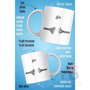 Win Ovro Premium Beyaz Porselen Hediye Kupa Bardak Çift Yön Baskı - Life is This Hayat İşte Bu
