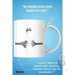 Win Ovro Premium Beyaz Porselen Hediye Kupa Bardak Çift Yön Baskı - Life is This Hayat İşte Bu