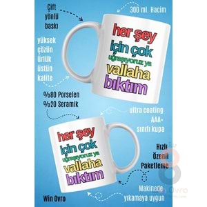 Win Ovro Premium Beyaz Porselen Hediye Çift Yön Baskılı Kupa Bardak - Vallaha Bıktım