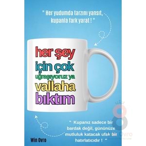 Win Ovro Premium Beyaz Porselen Hediye Çift Yön Baskılı Kupa Bardak - Vallaha Bıktım