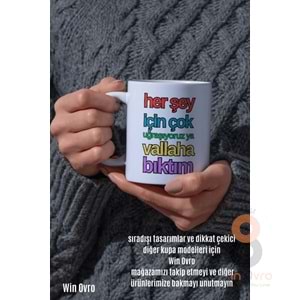 Win Ovro Premium Beyaz Porselen Hediye Çift Yön Baskılı Kupa Bardak - Vallaha Bıktım