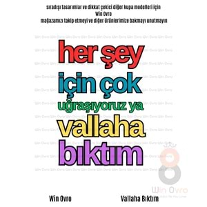 Win Ovro Premium Beyaz Porselen Hediye Çift Yön Baskılı Kupa Bardak - Vallaha Bıktım
