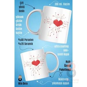 Win Ovro Premium Beyaz Porselen Hediye Çift Yön Baskılı Kupa Bardak - Aşk Kalp Love eee
