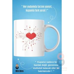 Win Ovro Premium Beyaz Porselen Hediye Çift Yön Baskılı Kupa Bardak - Aşk Kalp Love eee