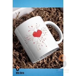 Win Ovro Premium Beyaz Porselen Hediye Çift Yön Baskılı Kupa Bardak - Aşk Kalp Love eee