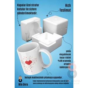 Win Ovro Premium Beyaz Porselen Hediye Çift Yön Baskılı Kupa Bardak - Aşk Kalp Love eee