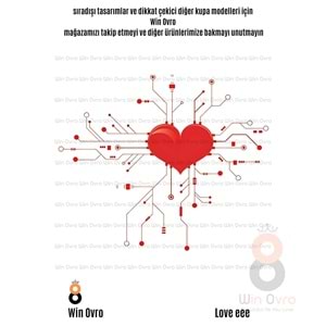 Win Ovro Premium Beyaz Porselen Hediye Çift Yön Baskılı Kupa Bardak - Aşk Kalp Love eee