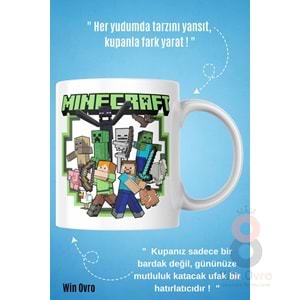 Win Ovro Premium Beyaz Porselen Hediye Çift Yön Baskılı Kupa Bardak - Minecraft 03