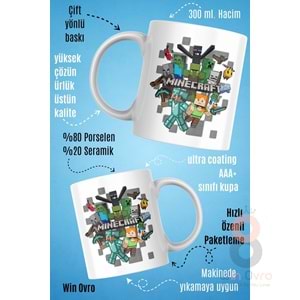 Win Ovro Premium Beyaz Porselen Hediye Çift Yön Baskılı Kupa Bardak - Minecraft 04